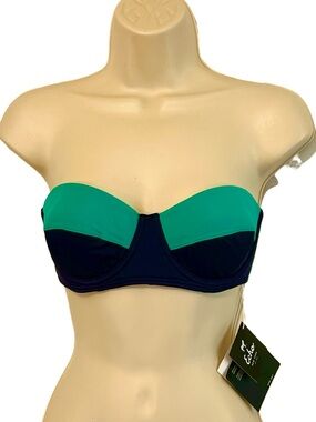 ECHO Design Bandeau Bikini Top With Straps, Underwire, Color Navy/Green, Large